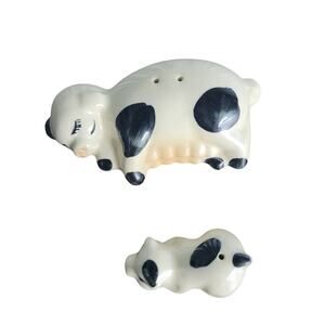 Vintage Pig Salt & Pepper Shakers Set of 2 Black & White Farmhouse Miniatures